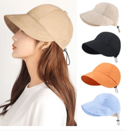 Summer Wide Brim Sun Hat Ponytail Foldable Bucket Hat Drawstring Adjustable Quick-drying Visors Men Women